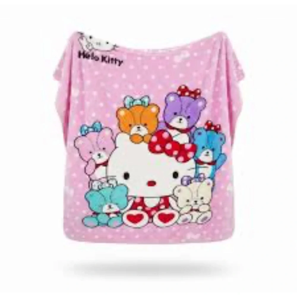 Sanrio Hello Kitty Blanket Kids Pink Polka Dot Teddy‎ Bear Flannel Blanket Anime